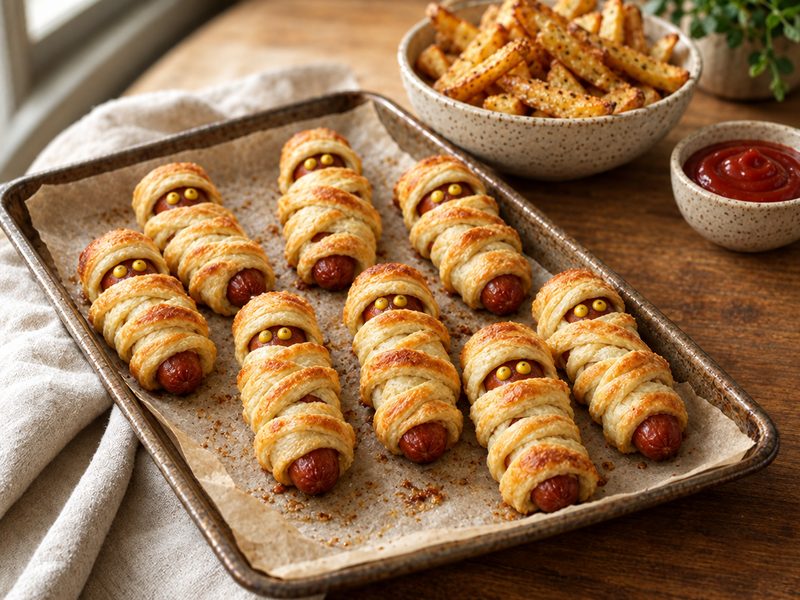 Mummy Hot Dogs + Oven Fries