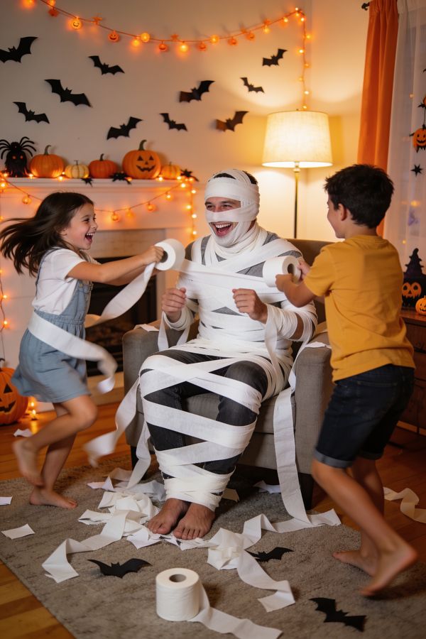 Mummy Wrap Race at home