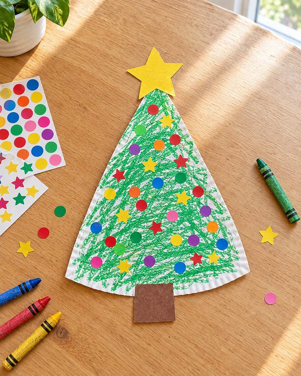 Paper Plate Christmas Tree: an easy Christmas craft for kids