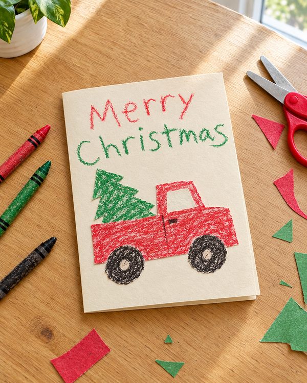 Little Red Truck Christmas Card: an easy Christmas craft for kids